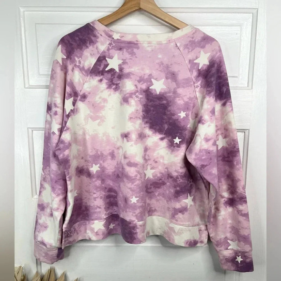 Wildfox Women's Purple Tie-Dye Star Print Pullover Sweatshirt Cropped Size XL - Picture 3 of 12
